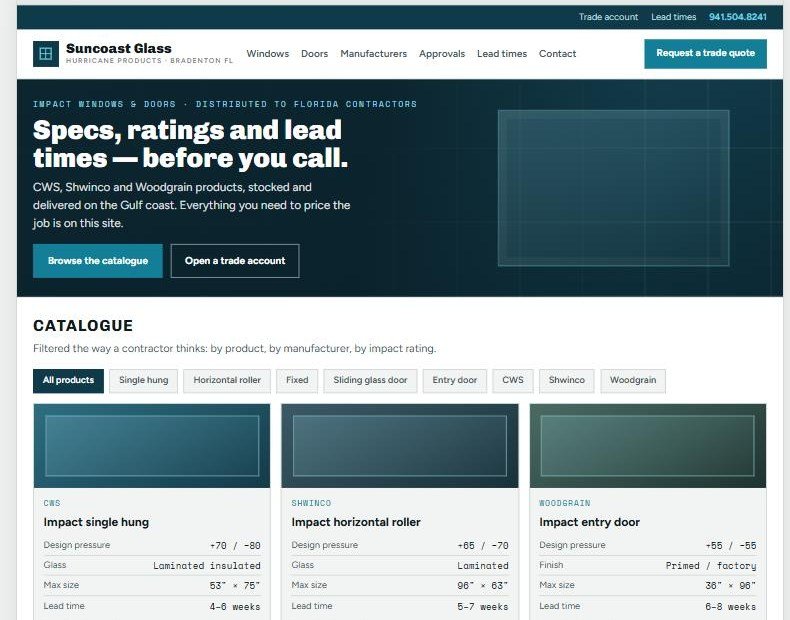 Suncoast Glass trade website rebuild